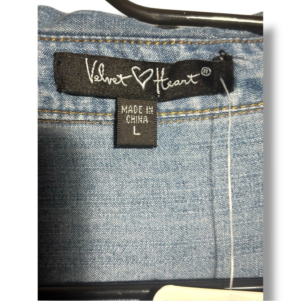 Velvet Heart NWT Blue Denim Cuffed Sleeve Collared Loose V-Neck Mini Shirt Dress - Picture 12 of 16